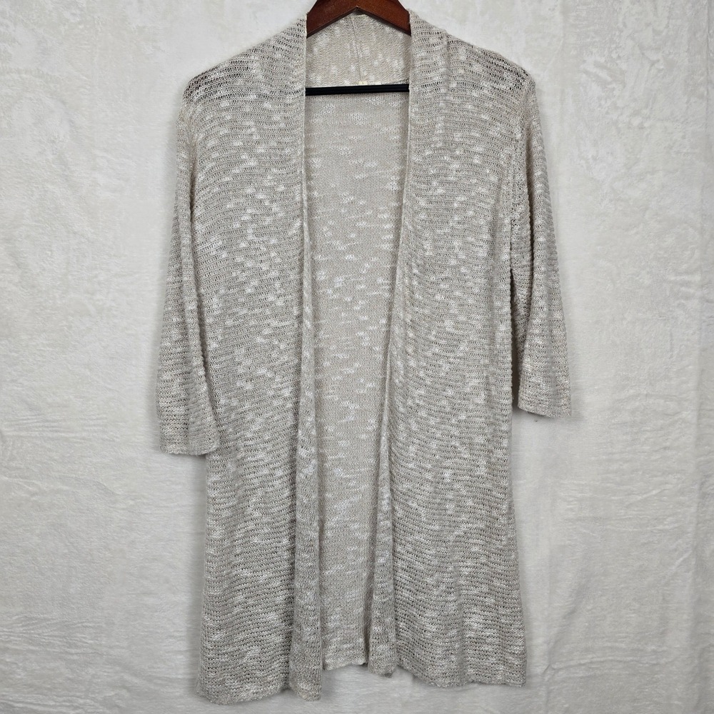 Eileen‎ Fisher Linen Blend Open Front Cardigan Sweater Tan Small lightweight